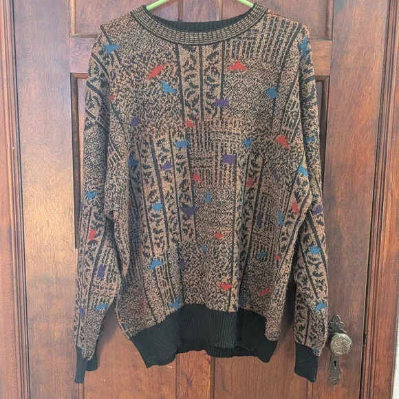 Unisex Vintage Patterned Sweater - Black and Brown - Picture 1 of 4